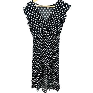 GRECERELLLE Women Black White Polka Dot Wrap Maxi Dress Ruffle Sleeve Size L